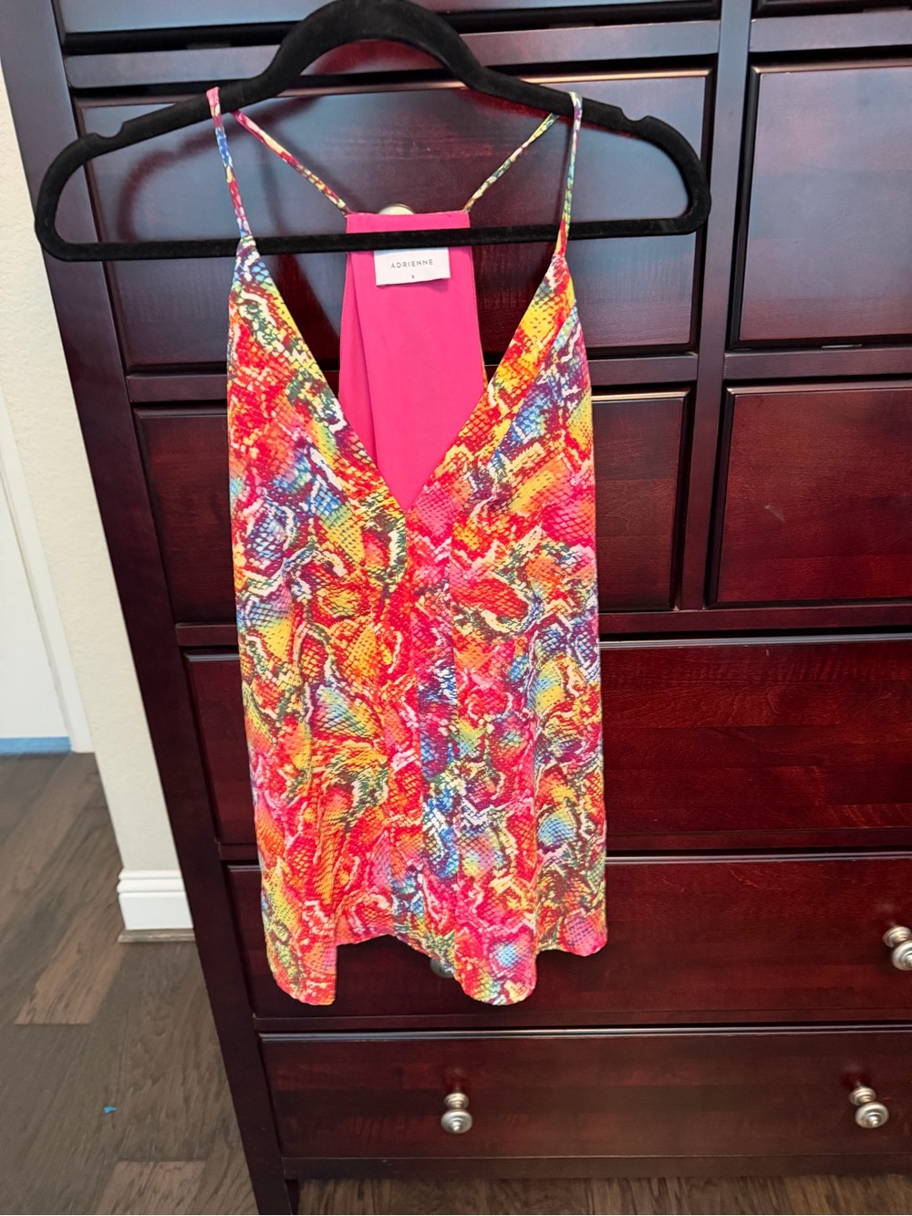 Adrienne Multicolor Snake-Print V-Neck Cami in Bright Pink Accents